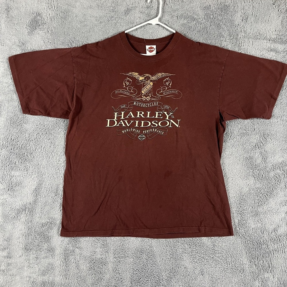 Vtg Harley Davidson T-Shirt Mens XXL Brown Graphic Print Short Sleeve Summer Tee